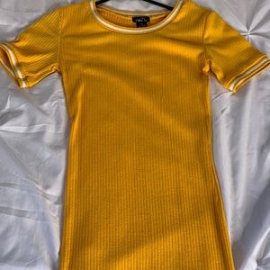 Yellow Ribbed Knit Ringer T Shirt Dress